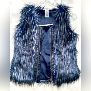 Guess Vest Faux Fur Lined Navy Blue Tan Size 7/8 ✨✨✨